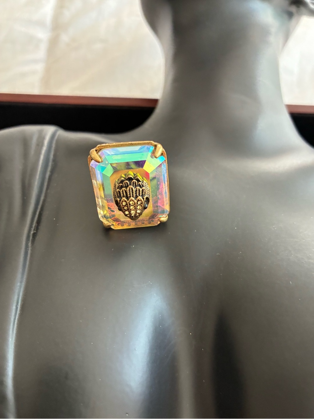 Kurt Geiger Iridescent Aurora Crystal Brooch with Gold Accent